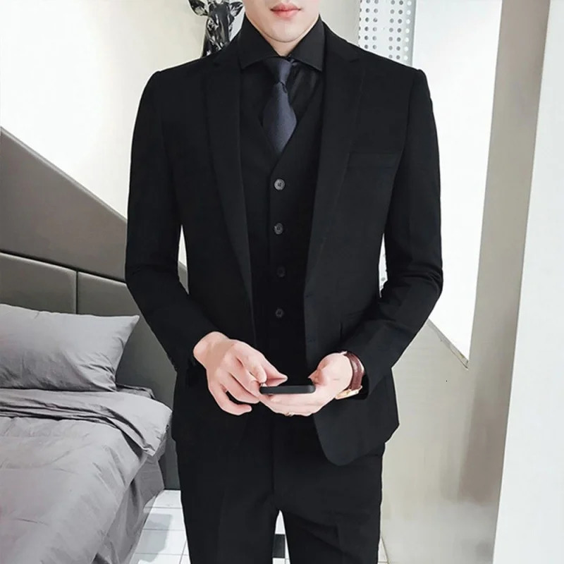 Style Suits Blazer Vest Pants Mens Fashion Business Wedding Gentleman Full Professional Interview Formal Casual Suit 260717