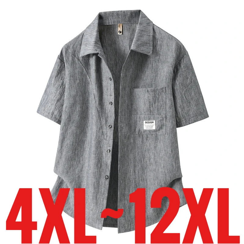 Extra Big Size 12XL Mens Casual Shirts Short Sleeve Oversized Tops Male Linen Plus Loose Fit Trend Old Money 9XL 10XL 260720