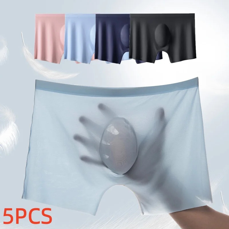 5PcsLot Mens UltraThin Ice Silk Underwear Summer Cool Boxers Briefs Comfortable Breathable Seamless Underpants Sexy Lingerie 260717banjia