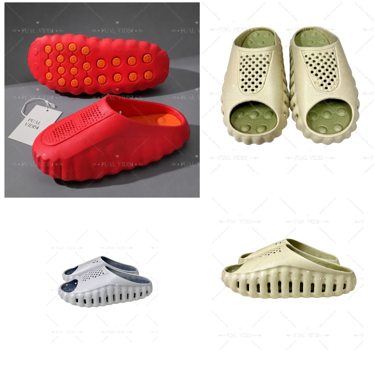 PUAL VIDISI Designer shoes Thick Wavy Sole Slide Sandals Hollow Breathable Upper Massage Round Dot Non-slip EVA Slippers Summer Outdoor Unisex Beach