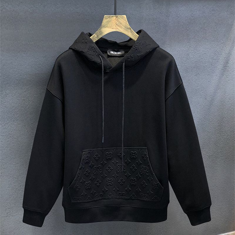 Mens Hoodies Sweatshirts Pullover Cardigan Long Sleeve Cotton Blend Monogram Print Pocket Casual Black Streetwear Top Gift For Him