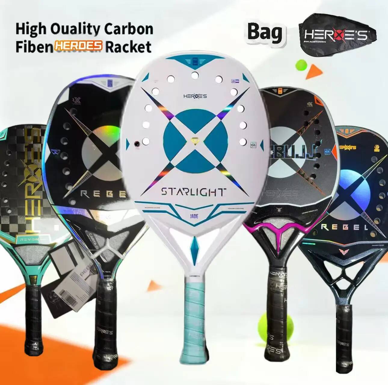 2026 New Top Brand Heroes Racket outdoor Power STARLIGHTTHE RUBY BULL REBEL REVENGE Full Carbon Fiber Racchette Beach Tennis 26L0720 Free Shipping