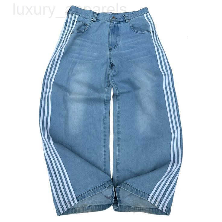 Luxury Brand American Retro Street Striped Designer Clothes Jeans For Men Y2k Harajuku Style Casual Wide-Leg Gothic Straight-Leg Floor-Length Pants