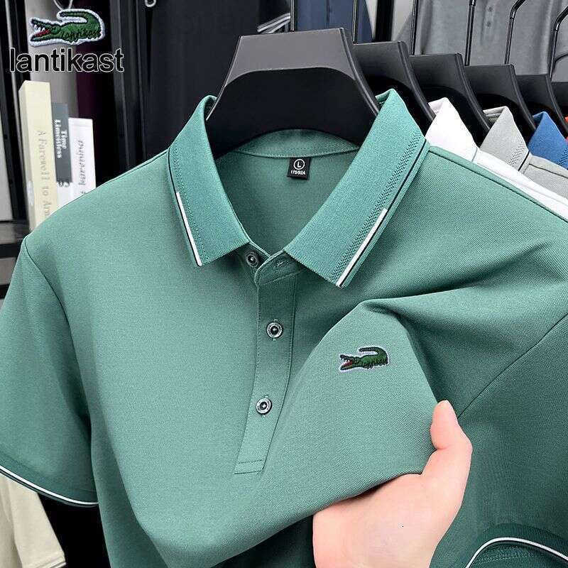 Noble Crocodile designer handbag Short Sleeve Summer New Turn-Down Collar Mens Business Polo Shirt Silk Casual Simple T-Shirt Trendy