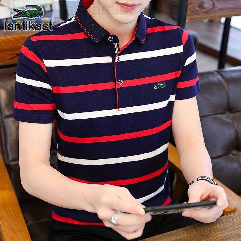 Noble Crocodile Official Genuine Cotton Short Sleeve designer handbag T-Shirt Mens Turn-Down Collar Polo Shirt Summer New Striped Breathable Top
