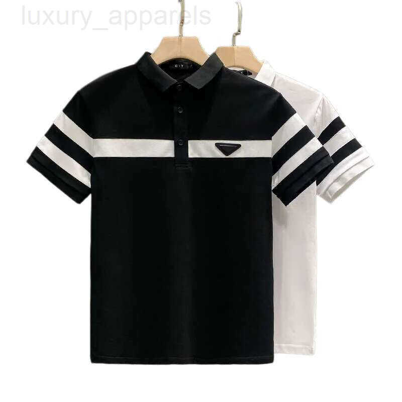 Mens Tees Polos European Style Black and White Striped Turn-down Collar Short Luxury Sleeve Polo Shirt Trendy Cool Versatile Home CasualMens Clothin