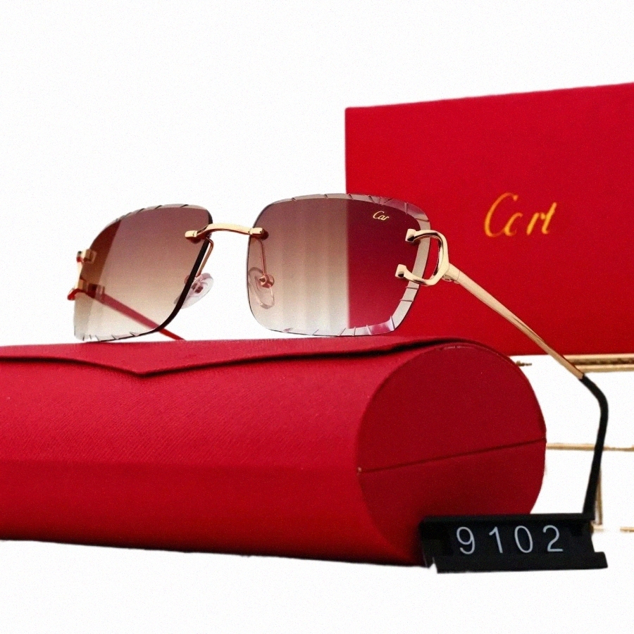 designer Sunglasses women Frameless Rectangle Coating Buff Horn Sunglass gold plated metal legs men Travel trend glasses Beach UV protection goggle
