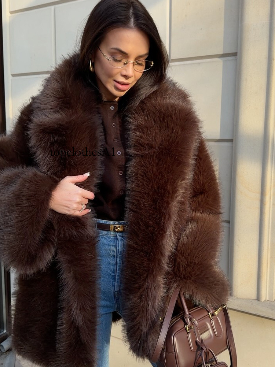 Cross-border export to Russia: Women's faux fox fur coat, winter thickened warm mid-length plush coat