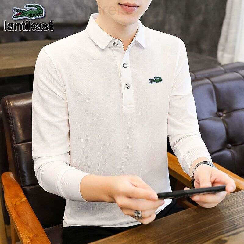 Noble Crocodile Mens Spring and New Long Sleeve T-Shirt Turn-Down Collar Pure Cotton Polo designer hoodie Plus Size Middle-Aged Base Autumn Shirt