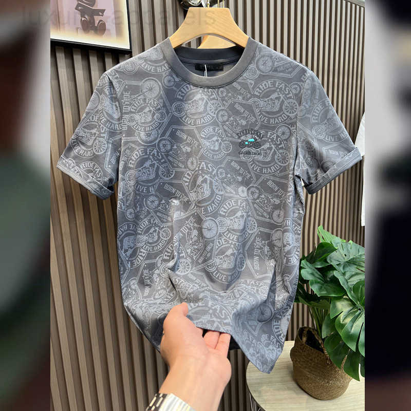 High End Embroidery Designer Luxury Fashion Heavyweight Pure Cotton Short Sleeved Mens Summer Trend Top Youth Y2K Comfortable Ice Silk Slim Basic T-