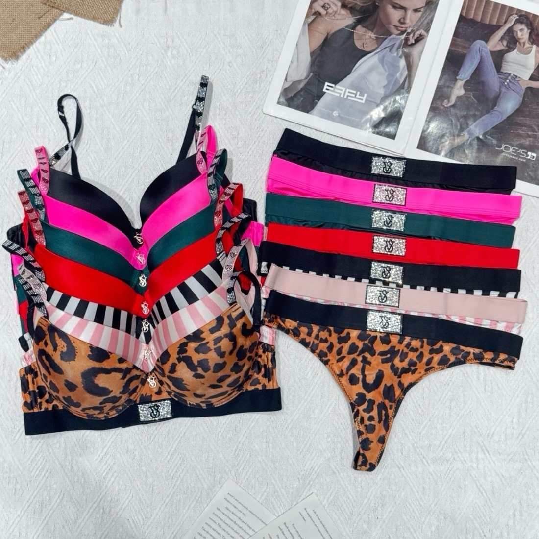 Love Victoriasssecrets Bra Set Bikini T-back Bras Sets Womens Sexy Underwear Thong Brassiere Push-up Rhinestone Elastic Shoulder Straps Brand Panty