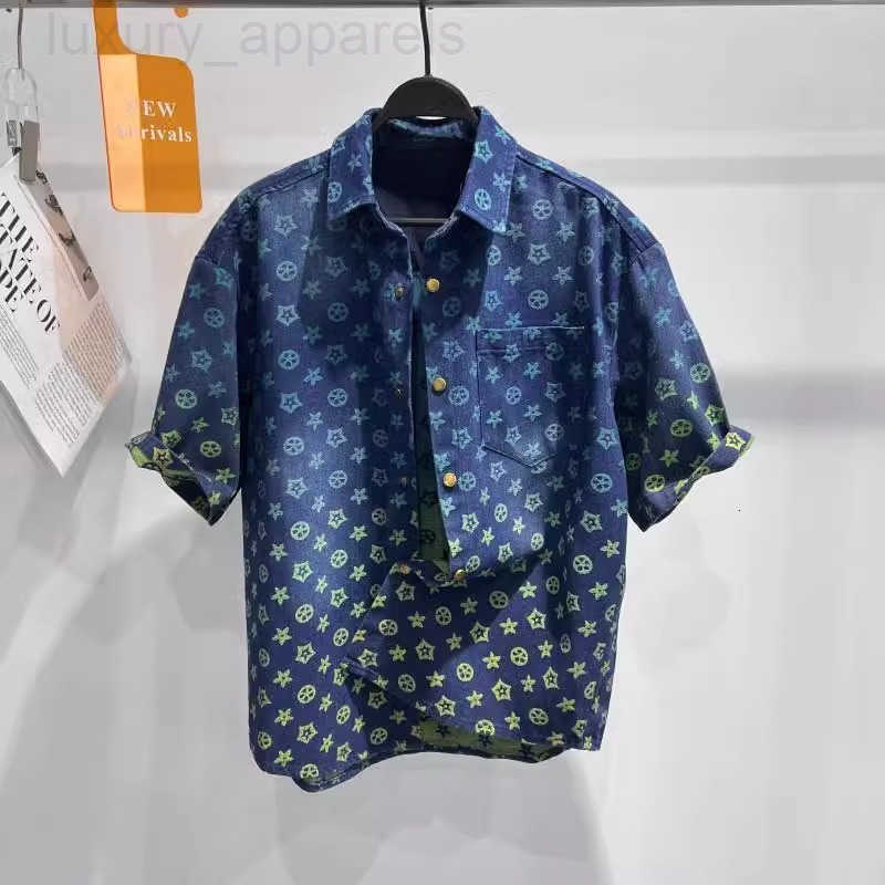 Designer Clothes 2025 Luxury Summer New Trendy Brand Mens Fashion Loose Gradient Rainbow Vintage Floral Denim Short Sleeve Shirt For Men