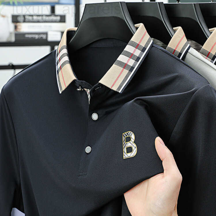 Luxury Brand Designer Clothes Summer New Mens Turn-Down Collar Polo Shirt Mulberry Silk Business Short Sleeve Casual Top T-Shirt Printed Dad Outfit