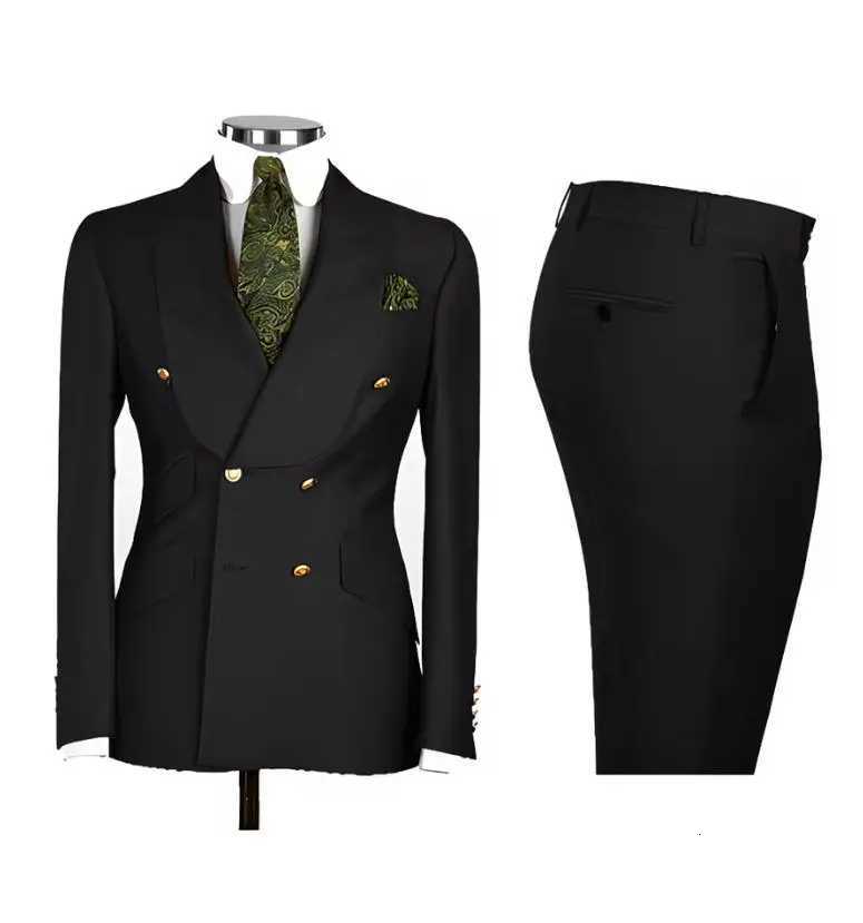 Chic Light Blue Mens Suits Double Breasted Male 2 Piece Jacket Pants Blazer Peak Lapel Elegant Formal Set Wedding Groom Tuxedos X260721 9a