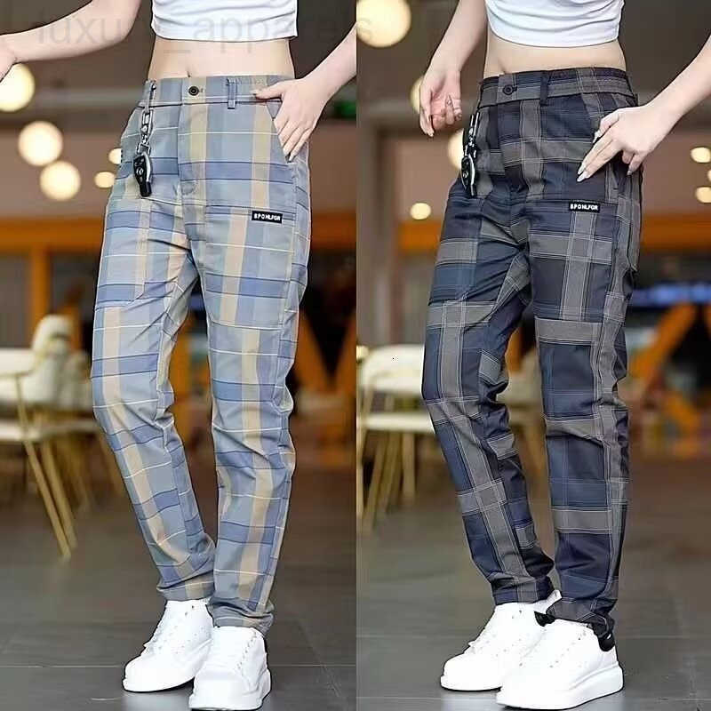 Designer Clothes 2025 Spring Summer New Anti-Wrinkle Mens Luxury Brand Elastic Waistband Zipper Six Pocket Plaid Straight Casual Pants Export