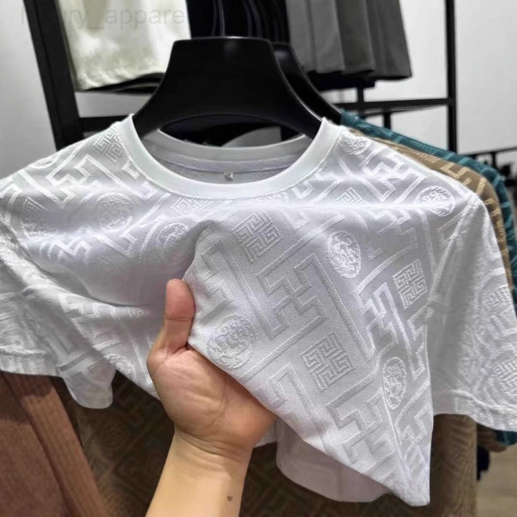 Luxury Brand Designer Clothes Foreign Trade Mens New Short Round Neck Half Sleeve Summer Ice Silk T-Shirt Top Trendy One Piece Dropshipping