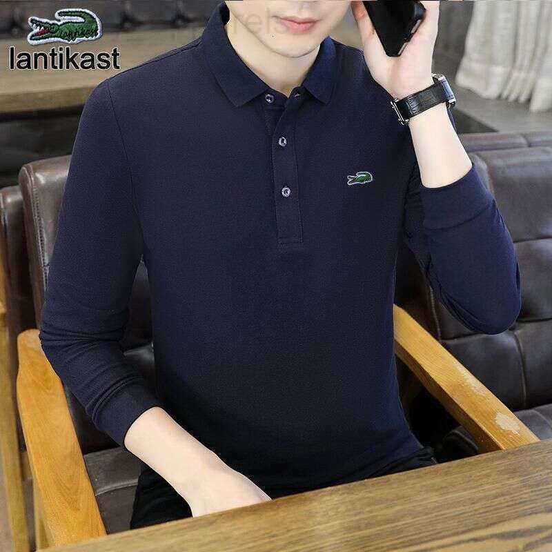 Noble Crocodile Genuine Long Sleeve Autumn New Loose Fashion Trendy Youth Mens designer handbag Polo Shirt with Turn-down Collar