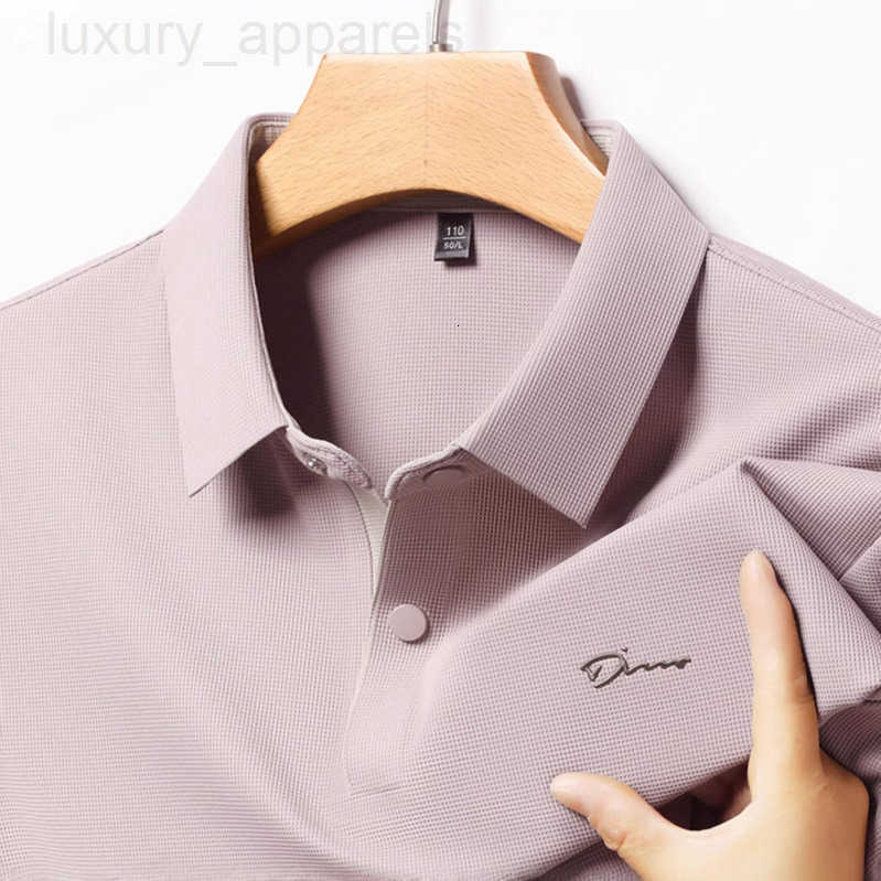 Luxury Brand Designer Clothes 2025 New Mens Short Sleeve Ice Silk Polo Shirt Turn-Down Collar Simple Loose Business Seamless Solid Color T-Shirt