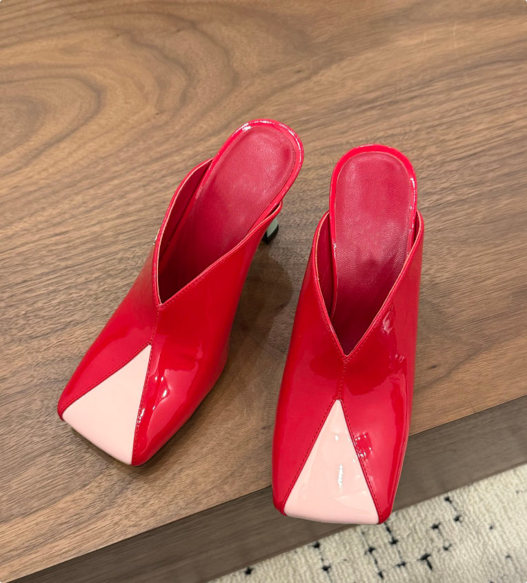 Top quality Brand Women's Leather Sandal pump Cc Designer Metal Logo Mules Shoes Ladies Sandal Block Square-Toe High-Heel Mules Women Versatile