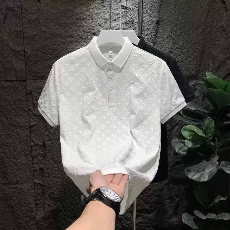Summer New Mens Lop-up Hollow Short-sleeved Polo Tee Shirt Ice Silk Breathable Business Fashion T-Shirt Male Brand Clothes Z251104