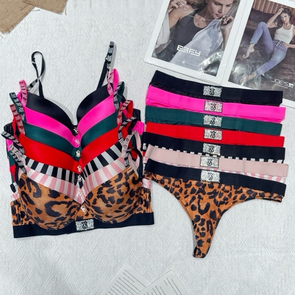 Victoriasssecrets Camisoles Love Bra Set Women Bikini T-back Bras Sets Womens Sexy Tanks Vest Underwear Thong Push-up Rhinestone Shoulder Straps Pan