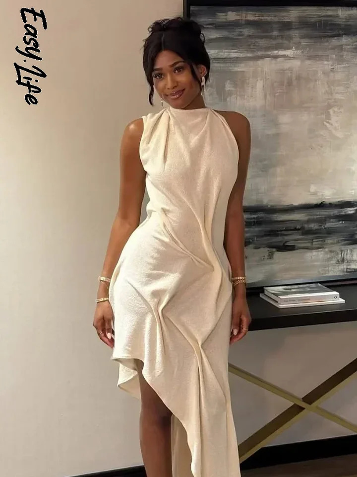 Woman Burgundy Asymmetrical Ruched Mini Dress Elegant Sleeveless Halter Neck Robe Fashion 2026 Lady Summer Evening Party Dresses 260721