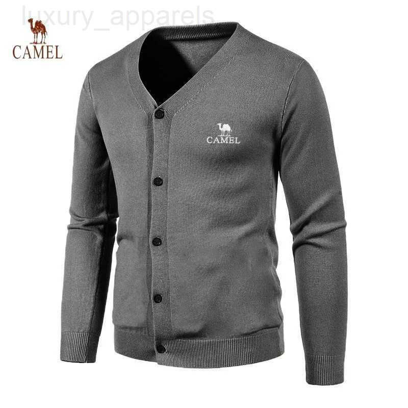 New Mens Embroidered CAMEL Long Sleeved Knitted V-neck Cardigan Autumn and Winter Fashionable Casual Multifunctional Top Z250621