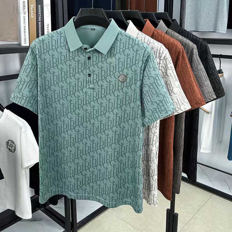 Luxury Brand Designer Clothes 2025 Summer New Ice Silk Mens Short Sleeve Business Polo Shirt Jacquard Anti-
