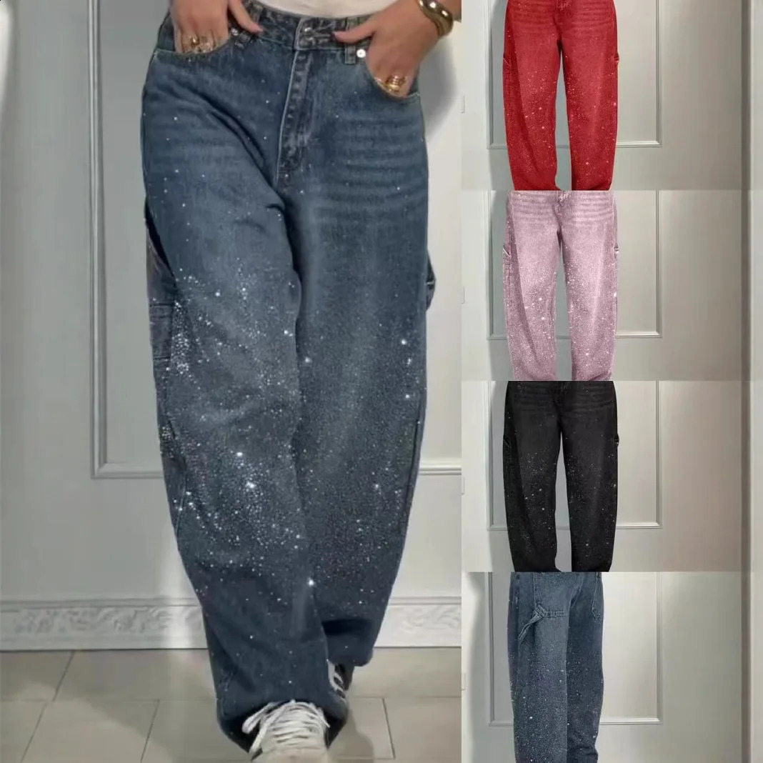 style of diamond jeans casual trousers for women Y2K womens clothing personality fashion star street wear pants 260721BJ