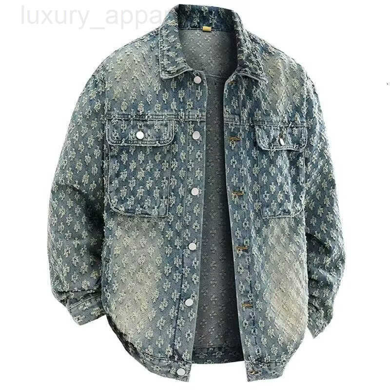 Designer Clothes Korean Retro Washed Vintage Jacquard Luxury Brand Denim Jacket For Men With Floral Design Loose Casual Versatile Cool Top