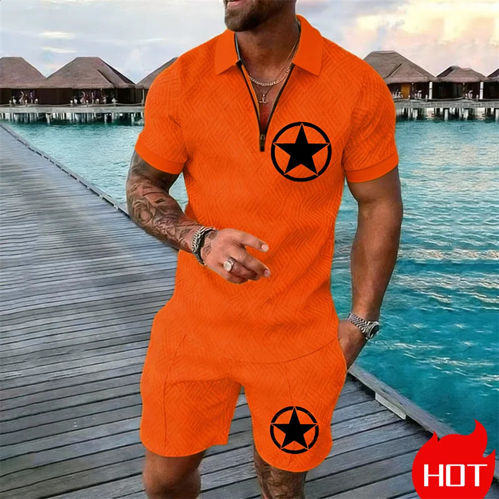 Summer Solid Color Y2k Clothing 2 Piece Set For Man Polo Shirt Daily Classic Leisure Matching Suit 260721