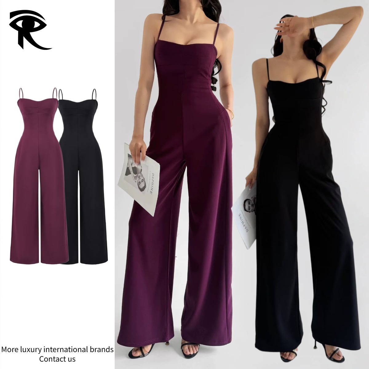 Women Sexy Padded Cups Cami Wide Leg Jumpsuit High Waist Sexy Backless Italian Luxury Party Long Pants Romper Elegant Cocktail Party Bodycon Jump