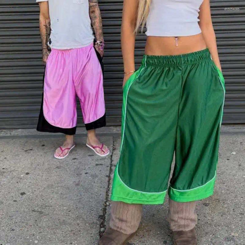 Men's Shorts American Retro Men Women Trend Color Blocking Patchwork Sports Cropped Pants Casual Basketball Streetwear