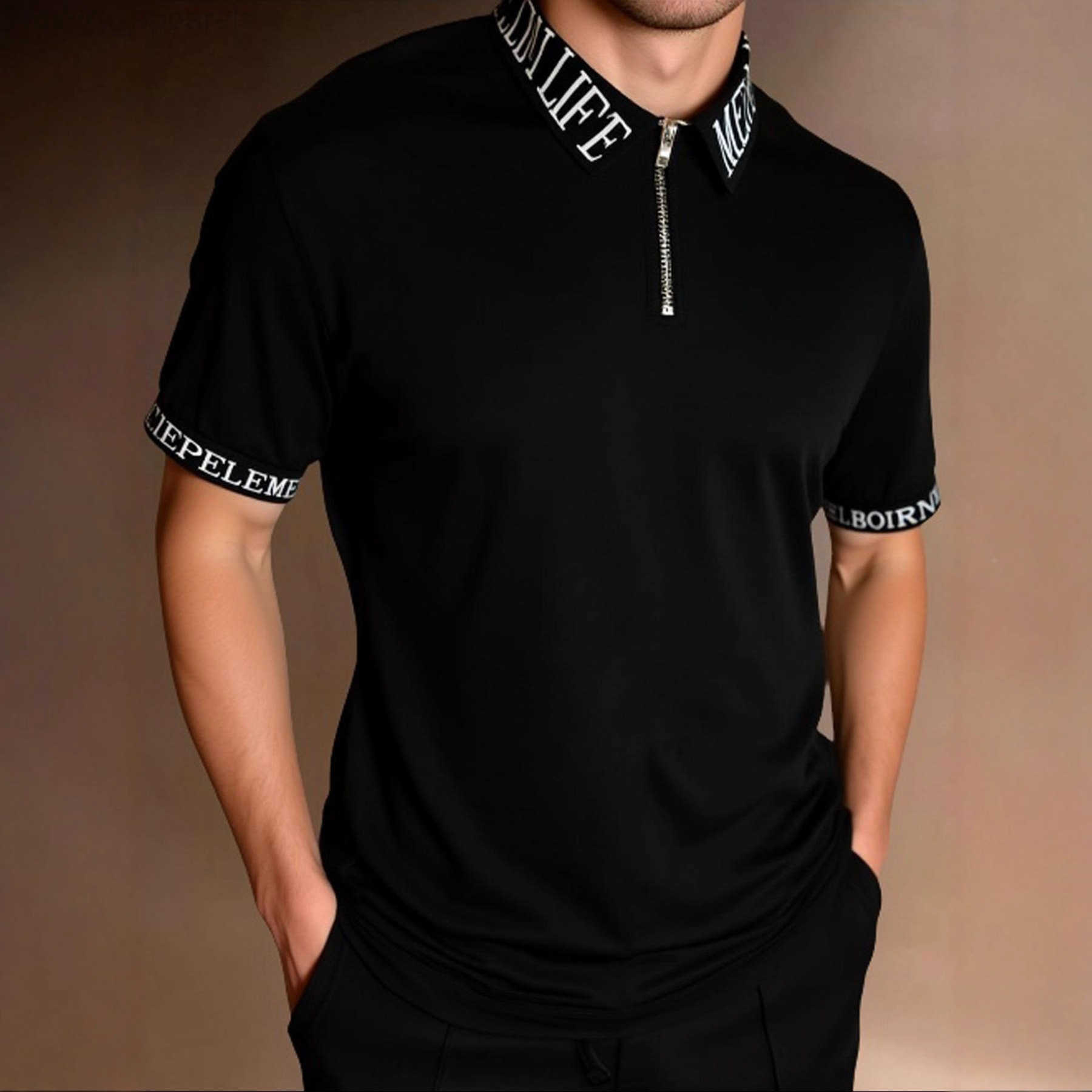 Designer Clothes 2026 Summer Foreign Trade European And American Mens Casual Short Sleeve Turn-Down Collar Luxury Brand Zipper Polo Shirt Top Temu25