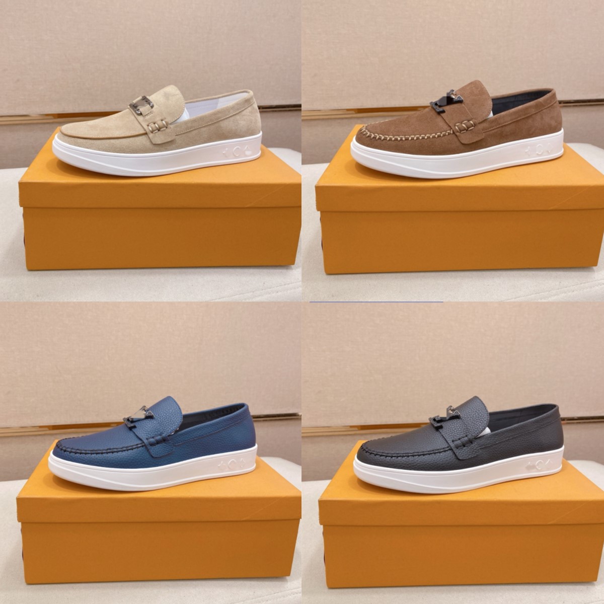 White Sole Casual Men Loafers 2026 New Designer Top Quality Genuine Leather Metal Buckle Slip On All-Match Daily Walking Office Driving Shoes Size 3