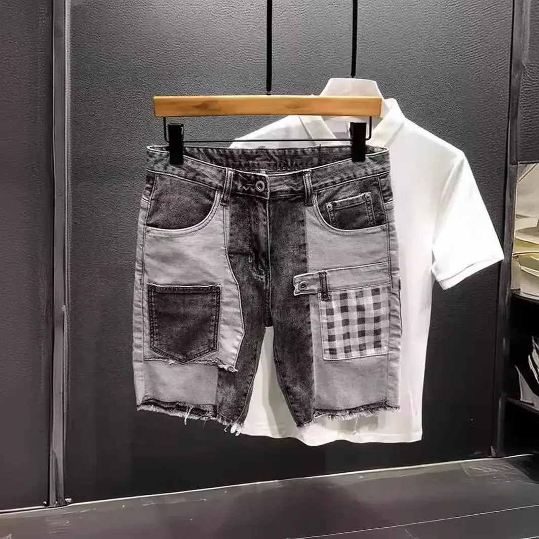 Men Jeans Luxury Brand Designer Clothes 2026 New Model Personalized Multi Pocket Patchwork Color Block Versatile Denim For Men Summer Trendy Casual