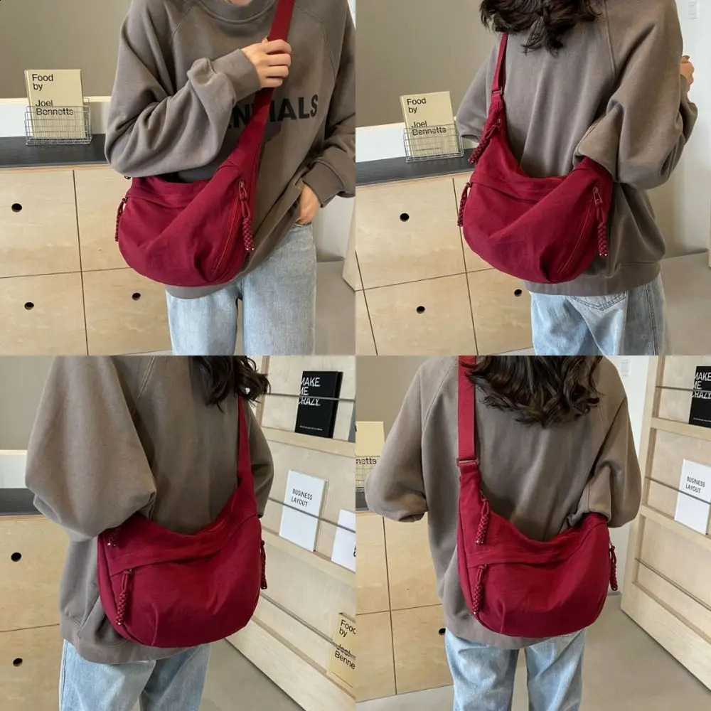Versatile Canvas Crossbody Bags Large Capacity Korean Simplified Sports Hobos Bag Solid Color Lightweight Shoulder Bag Travel 261012