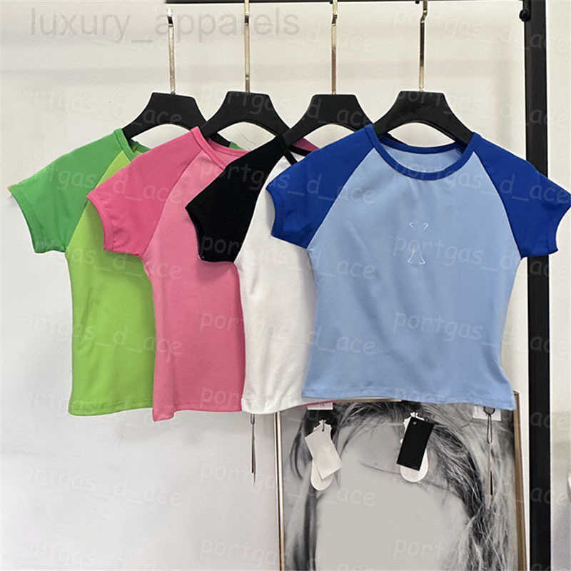 Luxury Cropped Tees Women Designer Y2k Short Sleeve T Shirt Contrast Color Tops Summer Casual Daily Sporty Shirts