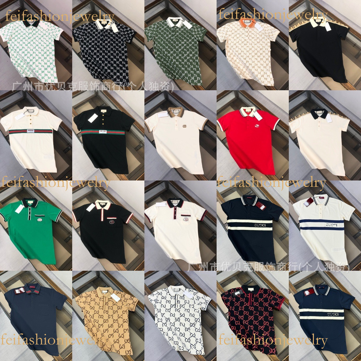 gg t shirt designer shirt polo brand polo shirt with striped contrasting collar embroidered logo unisex short-sleeve T-shirt