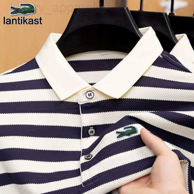 Noble Crocodile Polo Shirt Mens Summer Short Sleeve Striped Turn-down Collar Designer hoodie T-shirt Breathable Korean Style Top Youthful