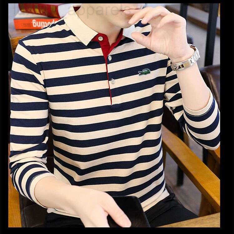 Noble Crocodile Spring and Autumn Embroidered designer handbag Mens Outerwear Long Sleeve Polo Shirt Slim Fit Plus Size LANTI KAST Striped New Casua