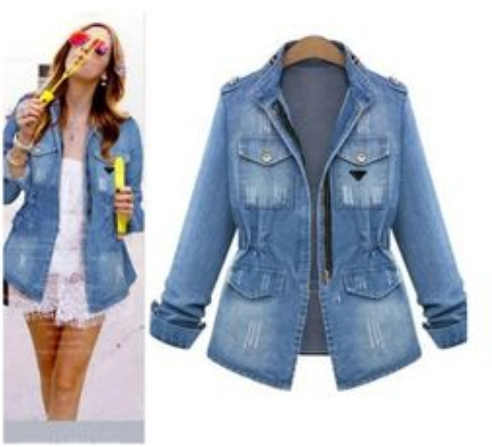 Women jeans Jackets Vintage Multi pocket fashionable zipper decoration elastic waist coat women denim jacket plus size S/5XL