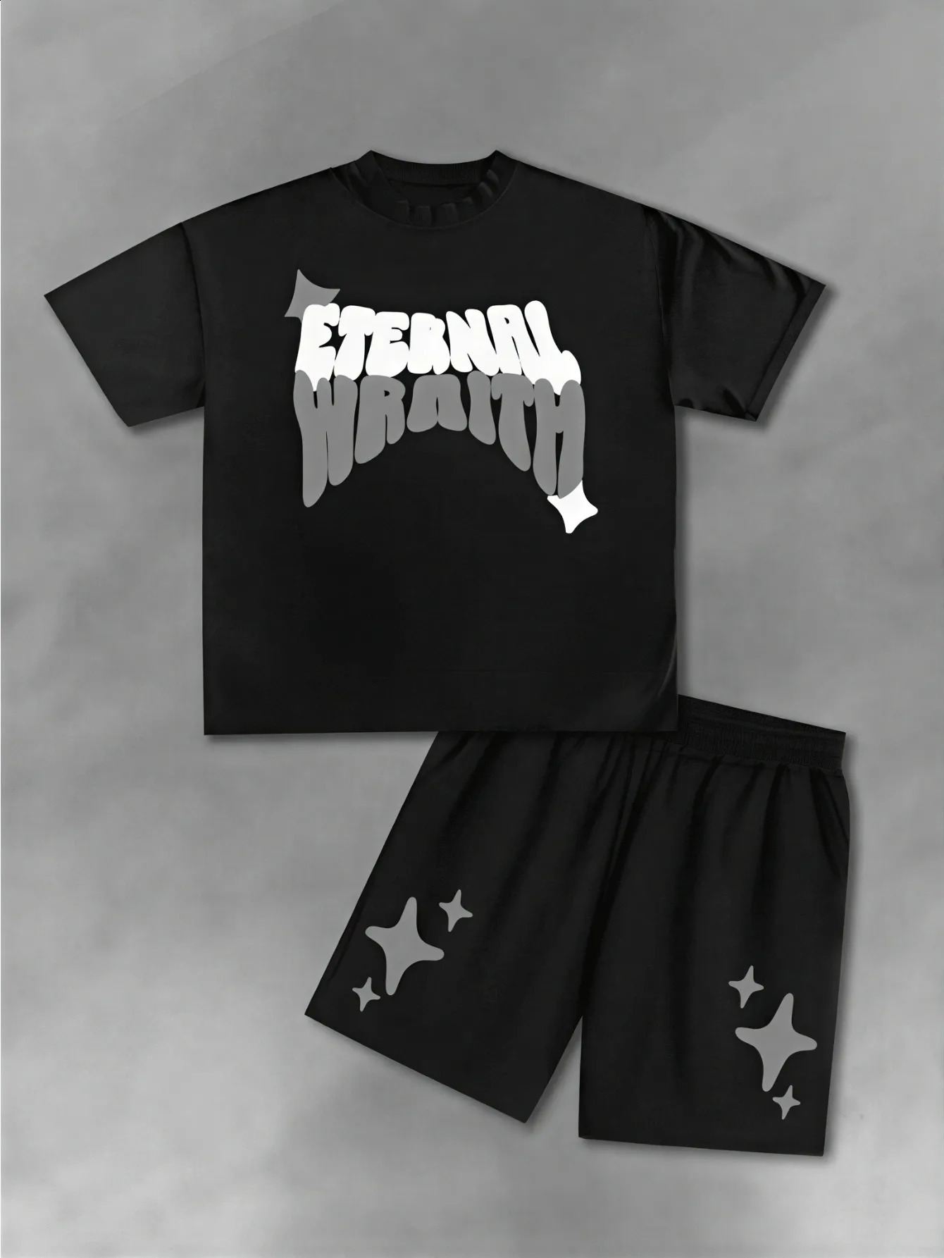 Mens AmericanStyle HighStreet Printed ShortSleeve TShirt Set Trendy Casual Sports TwoPiece 260721