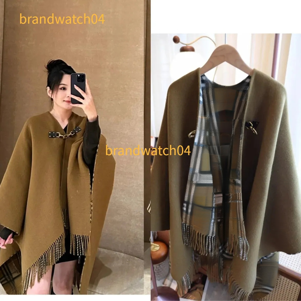 2025Designer cashmere cape Horsebit Cashmere for Women Winter British Style Wool Cape Shawl Coat Dumin