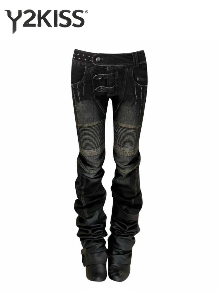 Womens Dark Academia Low Rise Stacked Jeans American Retro Denim Pants Y2k Abi er Skinny Jeans Harajuku Japanese Goblin 260721BJ