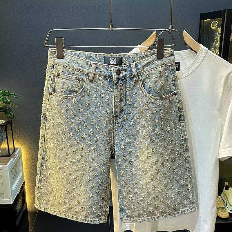 Luxury Brand Designer Clothes 2025 American Style New Denim Shorts Mens Summer Loose Straight Casual Jacquard High-End Feel Five-Point Mid-Length Pa