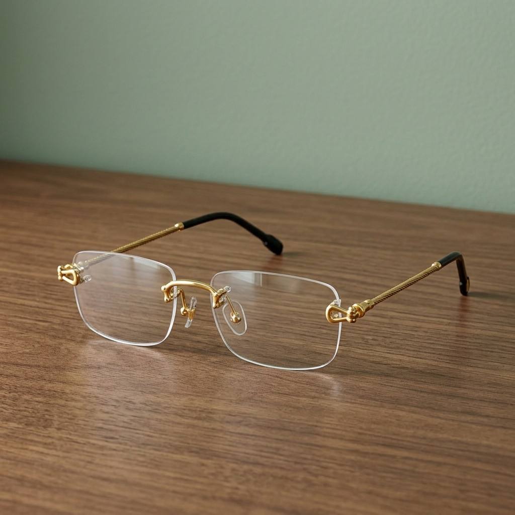 Luxury Designer Rimless Optical Glasses Gold Braided Temple Clear Lens C-Hinge Famous Brand Style with Box FG50002O