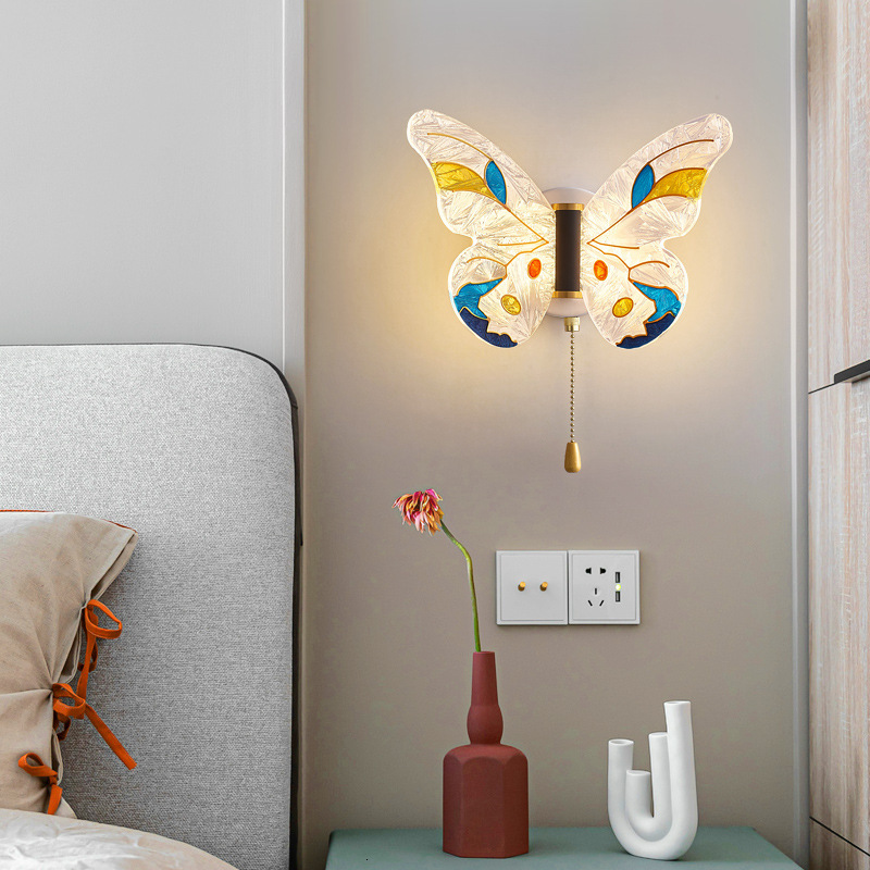 Chevet de célébrité d'internet transfrontalier personnalité nordique créative chambre d'enfants LED papillon chambre fond applique murale