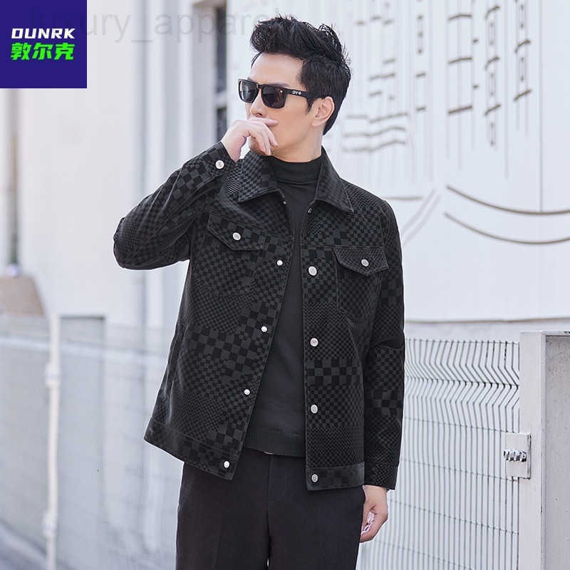 Designer Clothes Checkerboard Leather Coat Men Spring High-End Business Casual Luxury Brand Jacket Suede Autumn Winter Trendy Mens Clothing