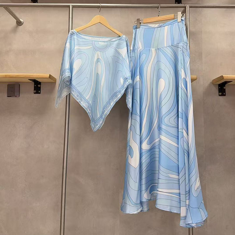Luxe multicolore hauts sans manche jupe tenue pour femmes décontracté imprimé ample châle chemise vacances d'été polyvalent pull t-shirts jupe 2